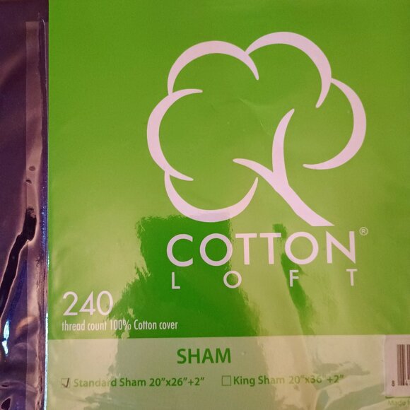 Cotton Loft Pillow Sham, Standard, 20 x 26 +2, Purple, New in Package - Picture 2 of 5